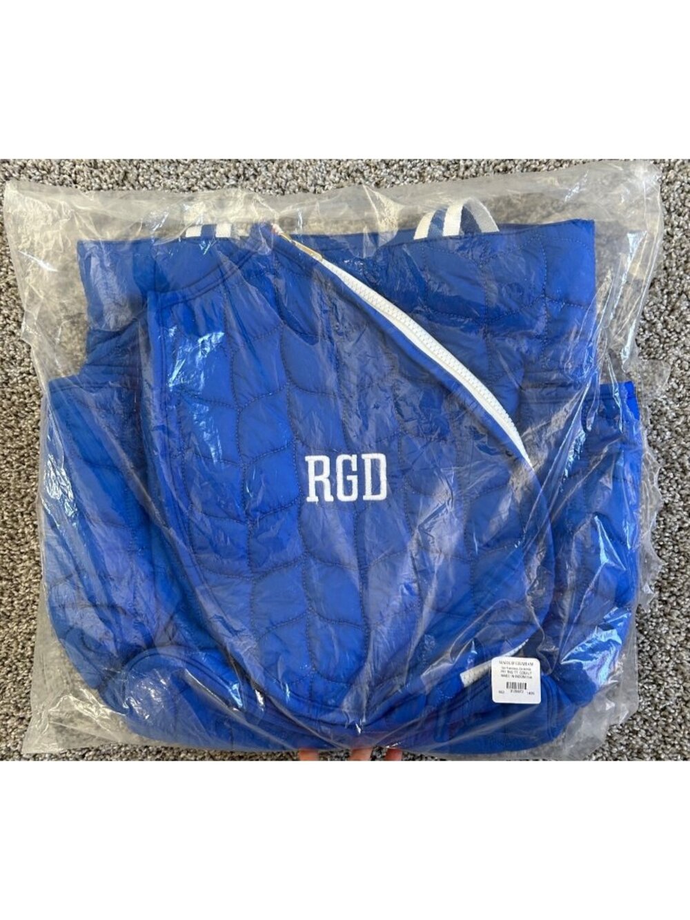 Mark & Graham Quilted Tennis Tote Bag Cobalt Blue Monogram